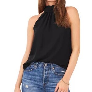 1. State Black Halter Back Tie Chiffon Sleeveless Blouse Small